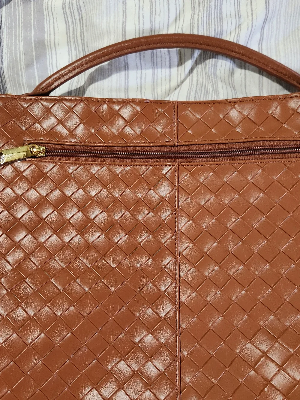 Time and Tru Brown Woven-Style Shoulder Bag with Gold Hardware